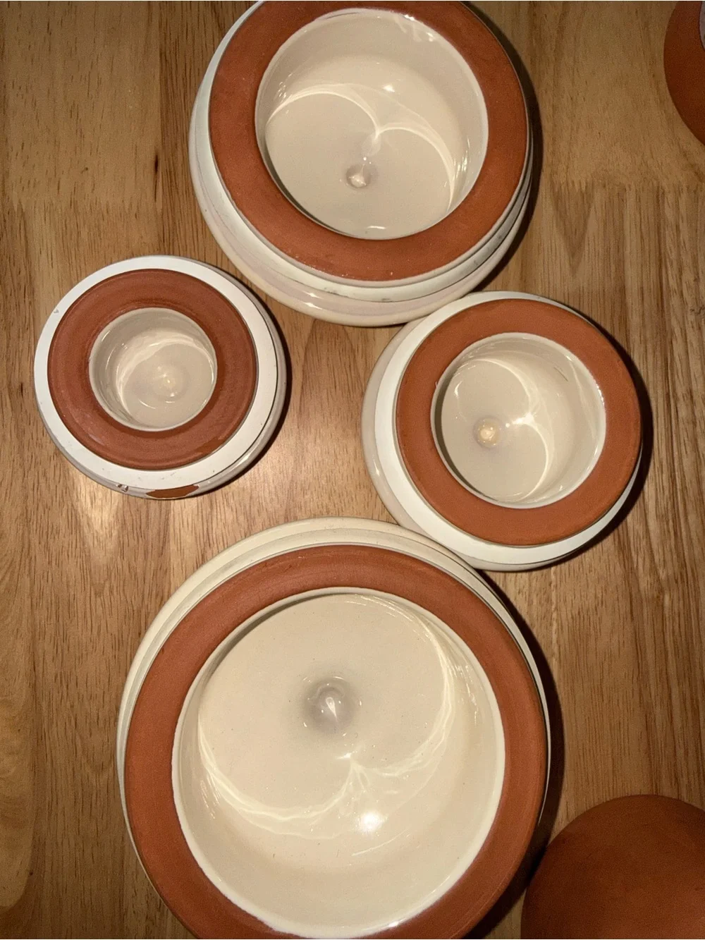 Terracotta Brown Ceramic Kitchen Canister Set with Cream Lids